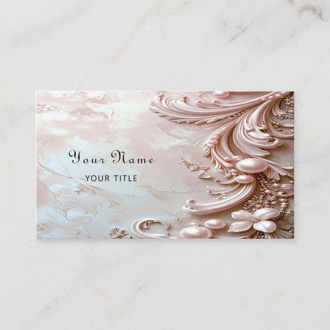 Carte De Visite Pink Ornate Pearl and Floral Business Card (Devant)