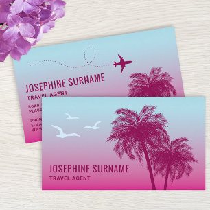 Carte De Visite Pink Palm Trees Tropical Sunset Agent de voyage