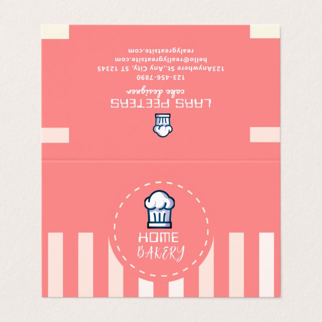 Carte De Visite Pink Pastel Cute Simple Accueil Boulangerie Logo (Extérieur déplié)