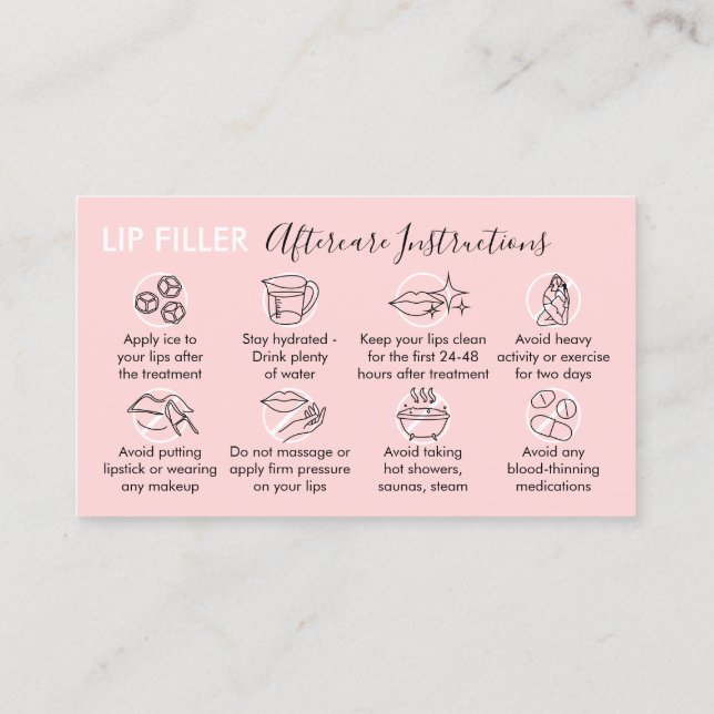 Carte De Visite Pink Pastel Lip Filler Instructions pour les soins (Dos)