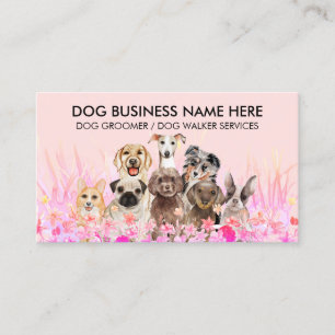Carte De Visite Pink Pet Sitter Walker chien fleurs de garde de ch