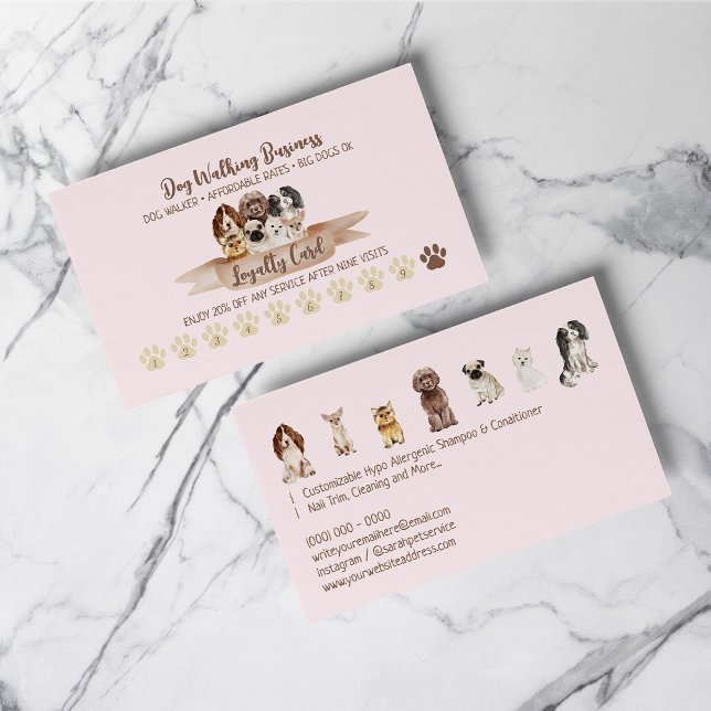 Carte De Visite Pink Punch Chien Walker Loyauté Remise Paw (Pink Punch Dog Walker Loyalty Discount Paw Business Card)