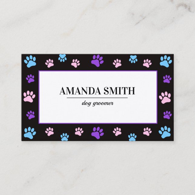 Carte De Visite Pink Purple Blue Paw Prints Pet  Business Card (Devant)