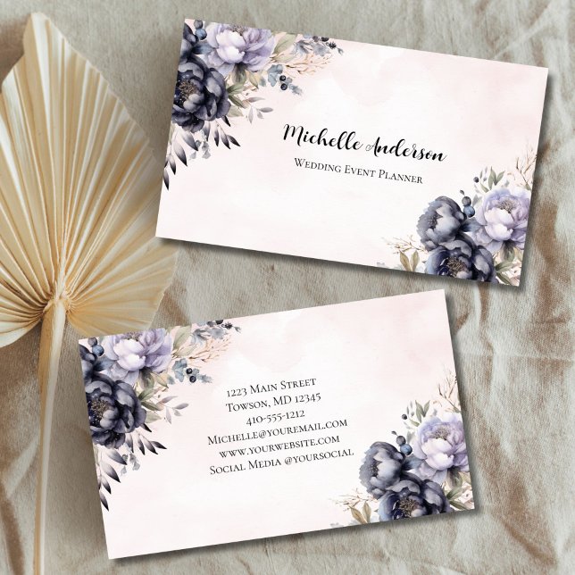 Carte De Visite Pink Purple Floral Flowers Mariage Planificateur d (Purple Watercolor Floral Wedding Event Planner, Florist Feminine Business card for her)