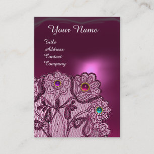 CARTE DE VISITE PINK PURPLE LACE FLEURS, GEMS COLORÉ MONOGRAMME