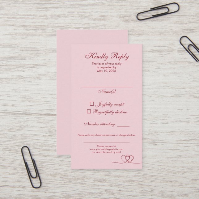 Carte De Visite Pink Red Modern Mix and Match Wedding RSVP Card (Devant/Arrière en situation)