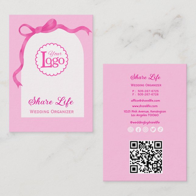 Carte De Visite Pink Ribbon Gate Wedding Organizer Business Card (Devant / Derrière)