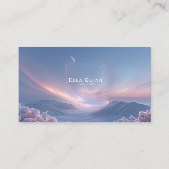 Carte De Visite Pink Rose Floral and Celestial Twilight Mountain (Devant)