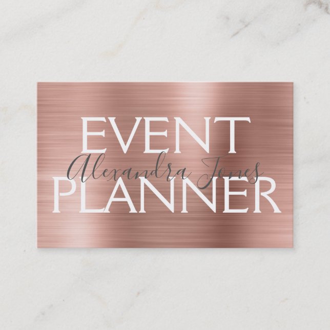 Carte De Visite Pink & Rose Gold brossé Metal Event Planner (Devant)