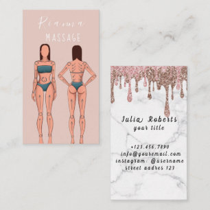 Carte De Visite Pink & Rose Gold Brossé Metal Massage Thérapiste B