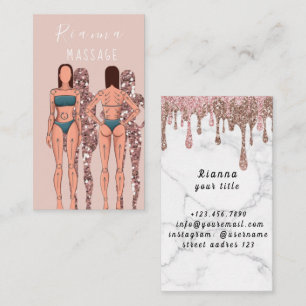 Carte De Visite Pink & Rose Gold Brossé Metal Massage Thérapiste B