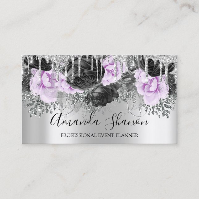 Carte De Visite Pink Silver Grey Parties scintillant Drio Logo Pla (Devant)