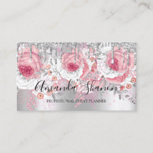 Carte De Visite Pink Silver White Parties scintillant Drio Logo Pl