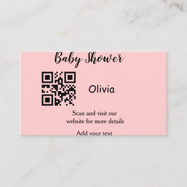 Carte De Visite Pink simple baby shower q r code add name text thr (Devant)