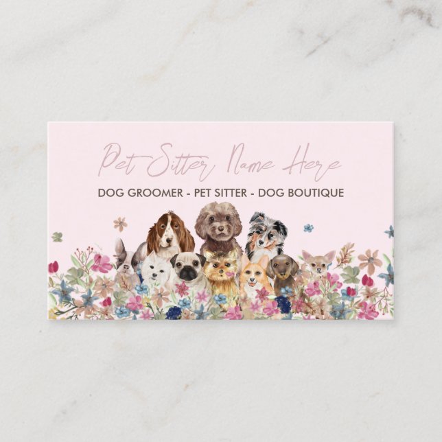 Carte De Visite Pink Simple Chien race Puppy Grooming Petsitter (Devant)
