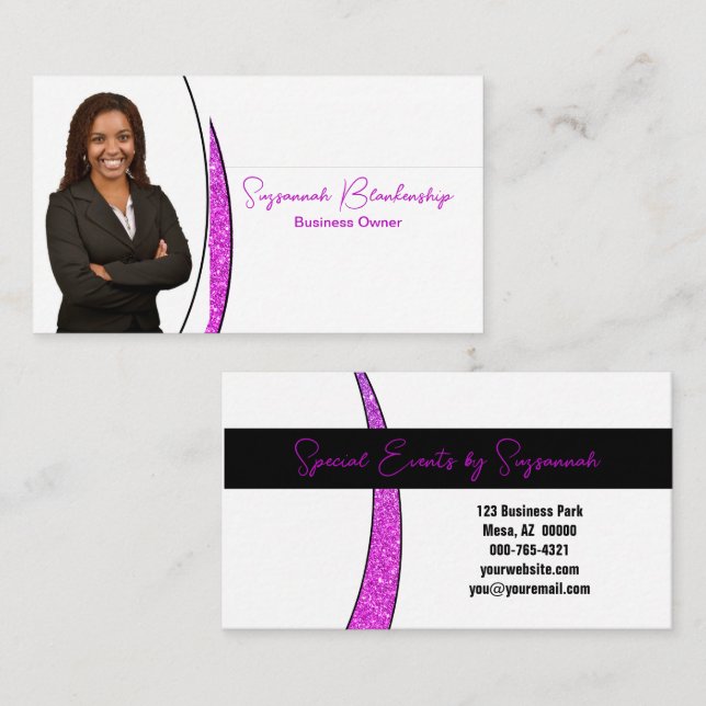 Carte De Visite Pink Sliver professionnel de Faux Parties scintill (Devant / Derrière)