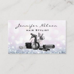 Carte De Visite Pink Sparkle Bokeh Coiffeur styliste Salon Outils