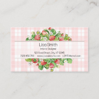 Carte De Visite Pink Strawberry Gingham Business Card 