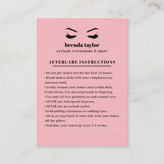 Carte De Visite Pink Suede Eyelash Browbar Instructions pour les s (Devant)