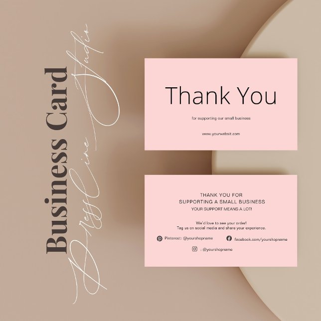 Carte De Visite Pink Thank You Card Social Media Small Business (Créateur téléchargé)
