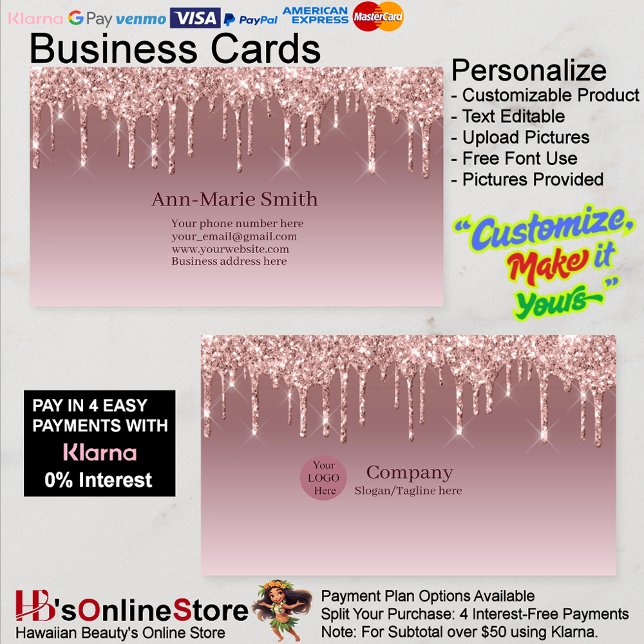 Carte De Visite Pink Trendy Drip Sparkle Glitter (Pink Trendy Drip Sparkle Glitter Business Card.)