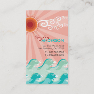 Carte De Visite Pink Tropical Sun Aqua Waves Summer Beach Océan