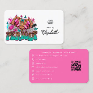 Carte De Visite Pink & Turquoise Periodé Black Woman Nail Salon