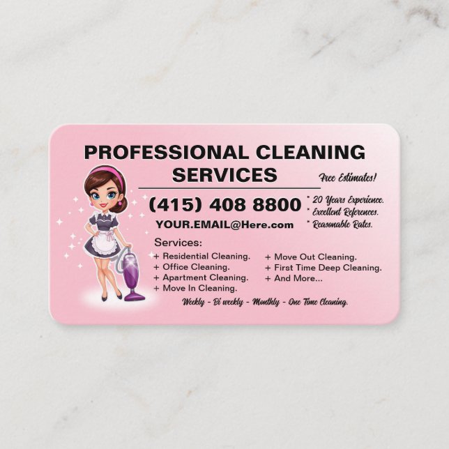Carte De Visite Pink Vacuum Cleaning Business Card House Cleaning  (Devant)