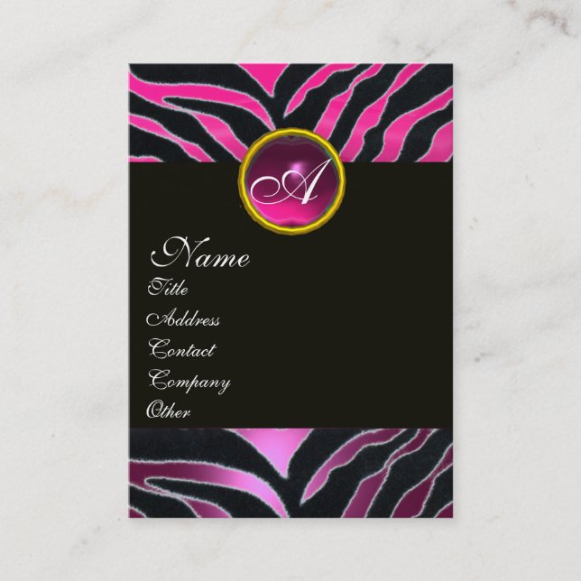 CARTE DE VISITE PINK, VIOLET NOIR BLANC FOURRURE DE ZÈBRE MONOGRAM (Devant)