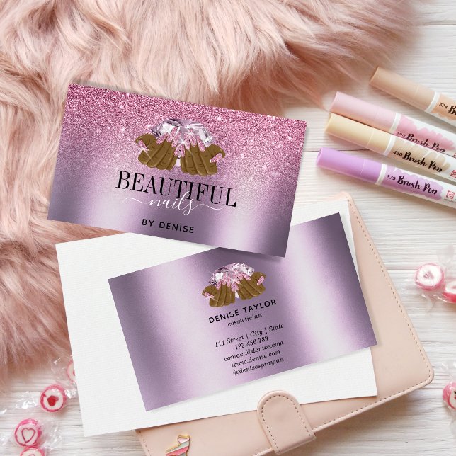 Carte De Visite PINK violet salon à ongles femme technicien des on (Créateur téléchargé)