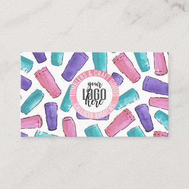 Carte De Visite Pink violet Turquoise Tumbler Aquarelle de l'artis (Devant)
