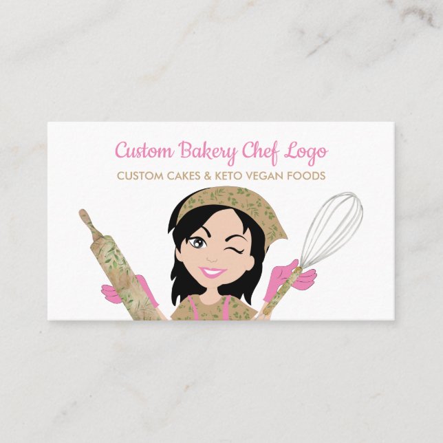 Carte De Visite Pink Woman Cuisine de boulangerie Chef Rustic Keto (Devant)