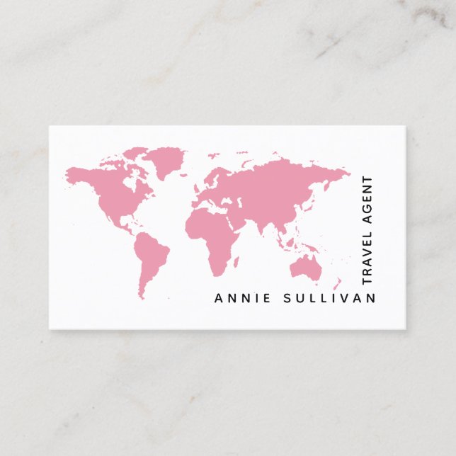 Carte De Visite Pink World Map Travel Agent (en option blanche) (Devant)