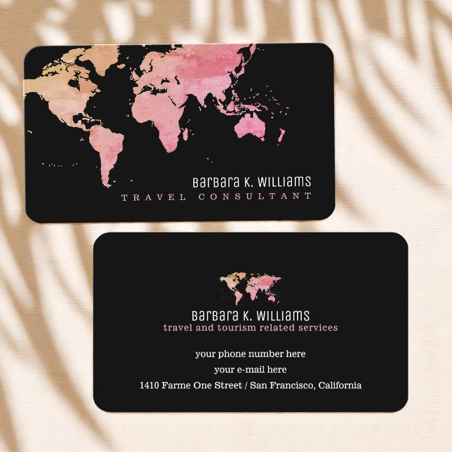 Carte De Visite Pinkish World Map Voyage Consultant (Créateur téléchargé)