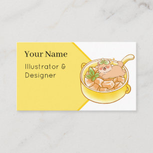 Carte De Visite Piou le chien Shiba dans un bol de soupe Kawaii