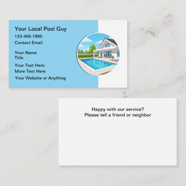 Carte De Visite Piscine Service Moderne Professionnel (Devant / Derrière)