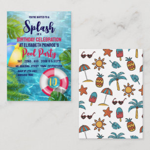 Carte De Visite Piscine tropicale, Pool Party Anniversaire Billets
