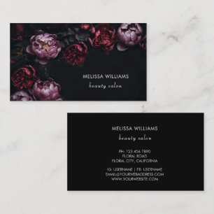 Carte De Visite Pivoines rouges violettes 3D sur fond noir