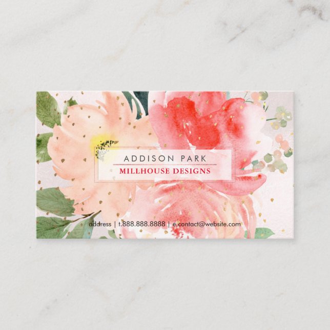 Carte De Visite PixDezines Aquarelle Blush Peonies Or Dust Busi (Devant)
