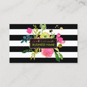 Carte De Visite PixDezines aquarelle florale/ranunculus/rayures