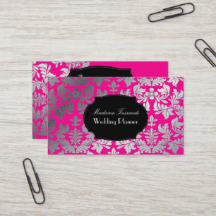Carte De Visite PixDezines baroque damask faux argent/rose chaud