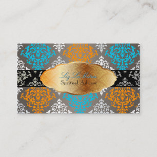 Carte De Visite PixDezines bleu+orange Joséphine Damask/do-it-your