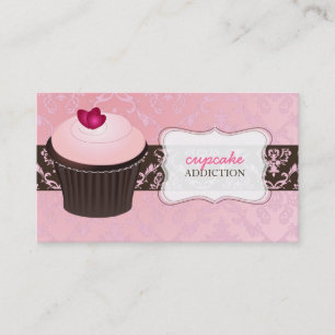 Carte De Visite PixDezines coeur rose cupcake+damas chantal