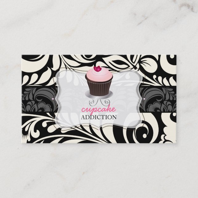 Carte De Visite PixDezines coeur rose cupcake+damask (Devant)