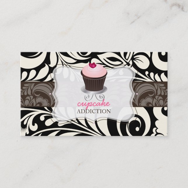 Carte De Visite PixDezines coeur rose cupcake+damask (Devant)