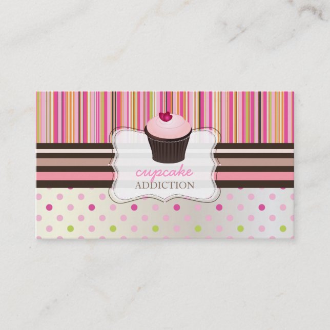 Carte De Visite PixDezines coeurs roses cupcake+stripes (Devant)