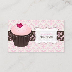 Carte De Visite PixDezines cupcake de coeur rose+damas chantal
