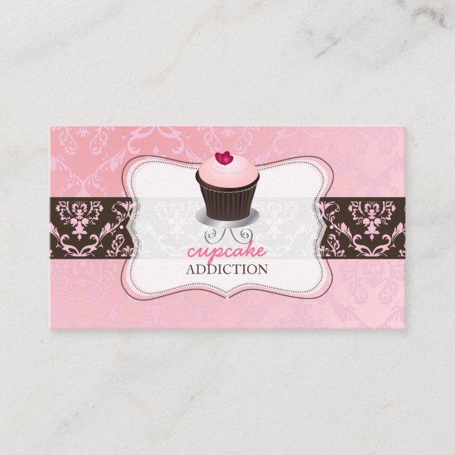 Carte De Visite PixDezines cupcake de coeur rose+damas chantal (Devant)