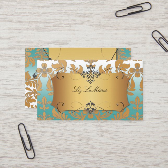 Carte De Visite PixDezines damas baroque/turquoise (Devant/Arrière en situation)