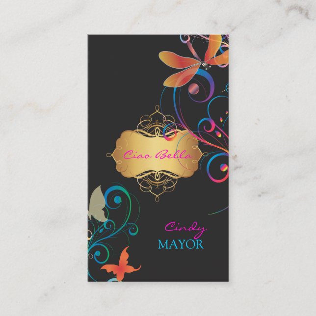 Carte De Visite PixDezines Dragonflies Papillons Rainbow Swirls (Devant)
